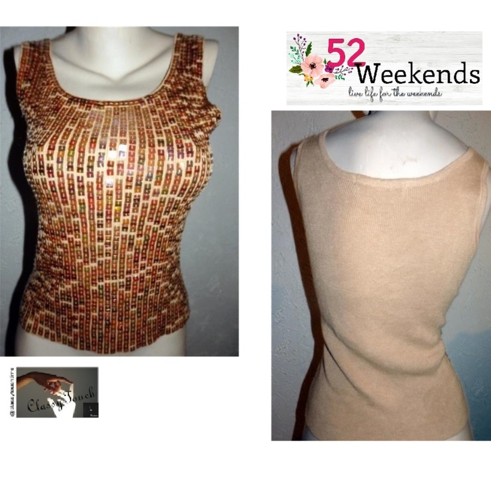 52 Weekends NWOT Beige Knit Sequin Top